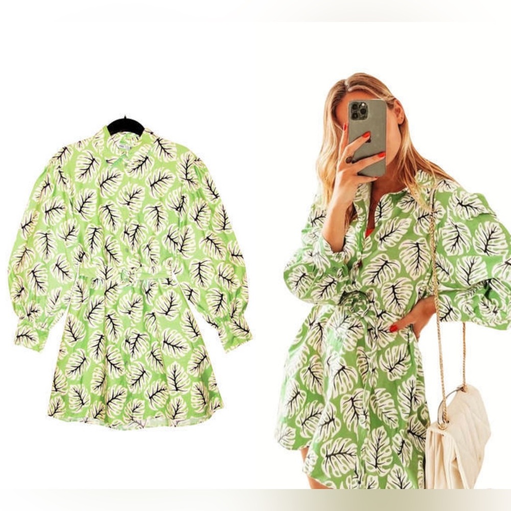 Green Leaf Print Dress Zara